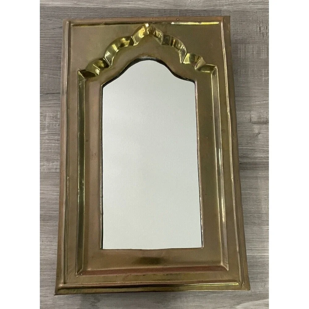 Vintage Rustic Brass Framed Wall Mounted Mirror 17